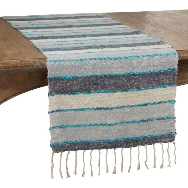 Saro Lifestyle SARO  16 x 72 in. Oblong Table Runner with Blue Wide Stripe Design 2827.BL1672B